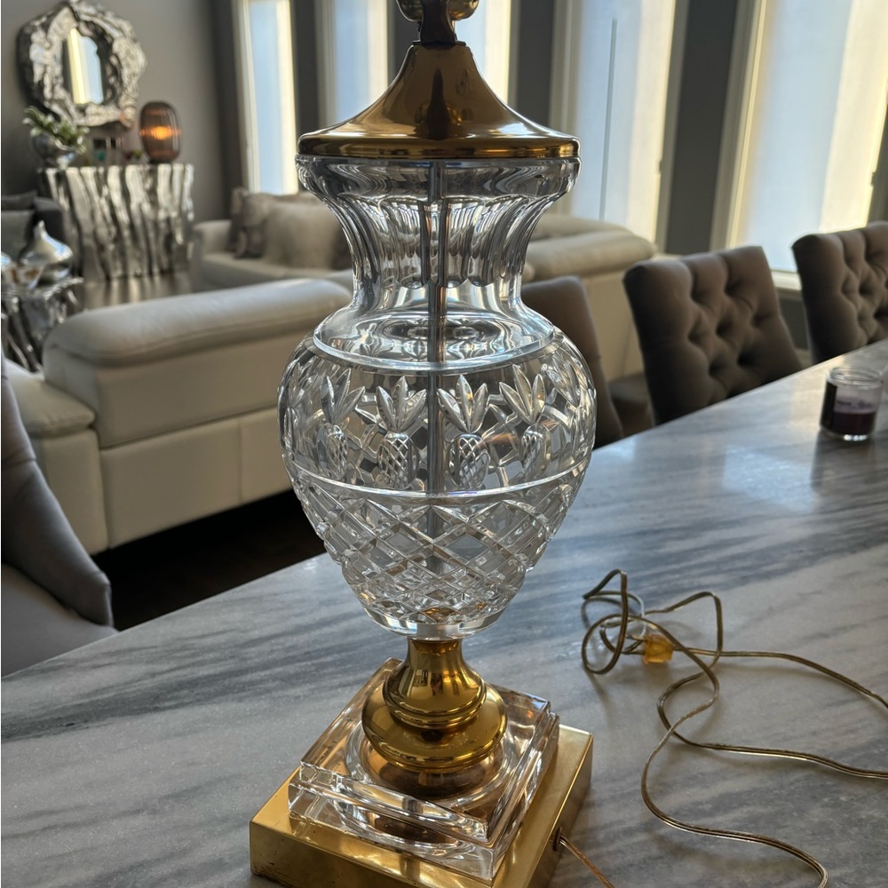 COPY - Vintage 1980s Waterford crystal 28 inch large lamp crystal and brass